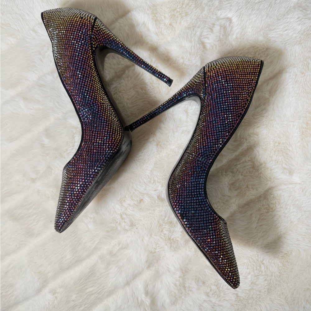 monochromatic rhinestone heels